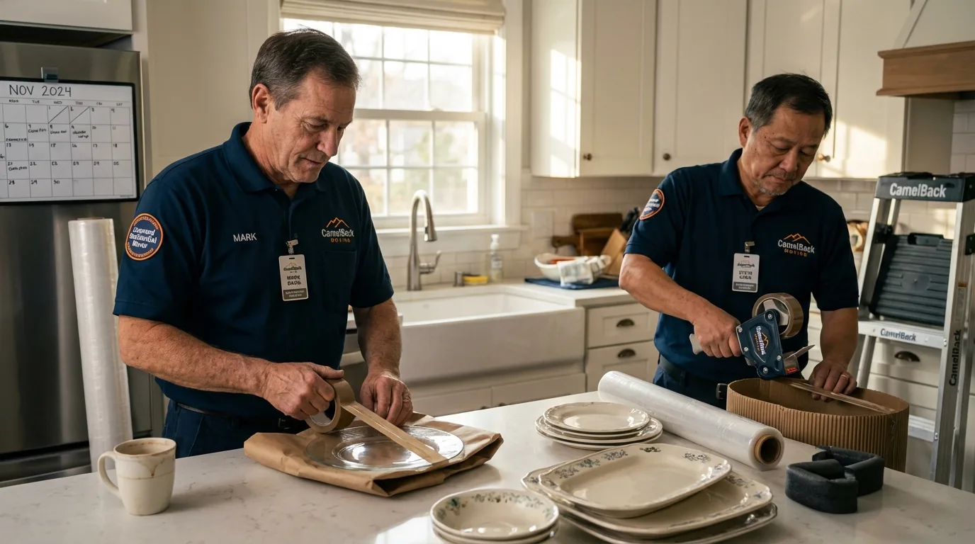 Professional crew packing kitchen dishware in Mapleton, MN